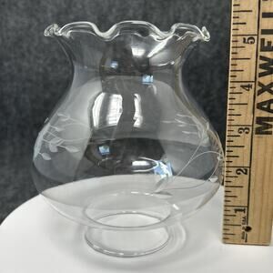 Vtg Glass Lamp Shade 5" Tall 2.25" Fitter Etched Floral Ruffle Top Replacement